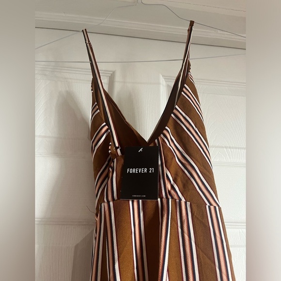 Pin Stripe wide leg Romper Jumpsuit Brown Pant Spaghetti Strap NEW Boho NwT Flow - Picture 7 of 10